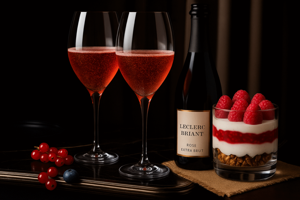 Deux flûtes de champagne rosé.